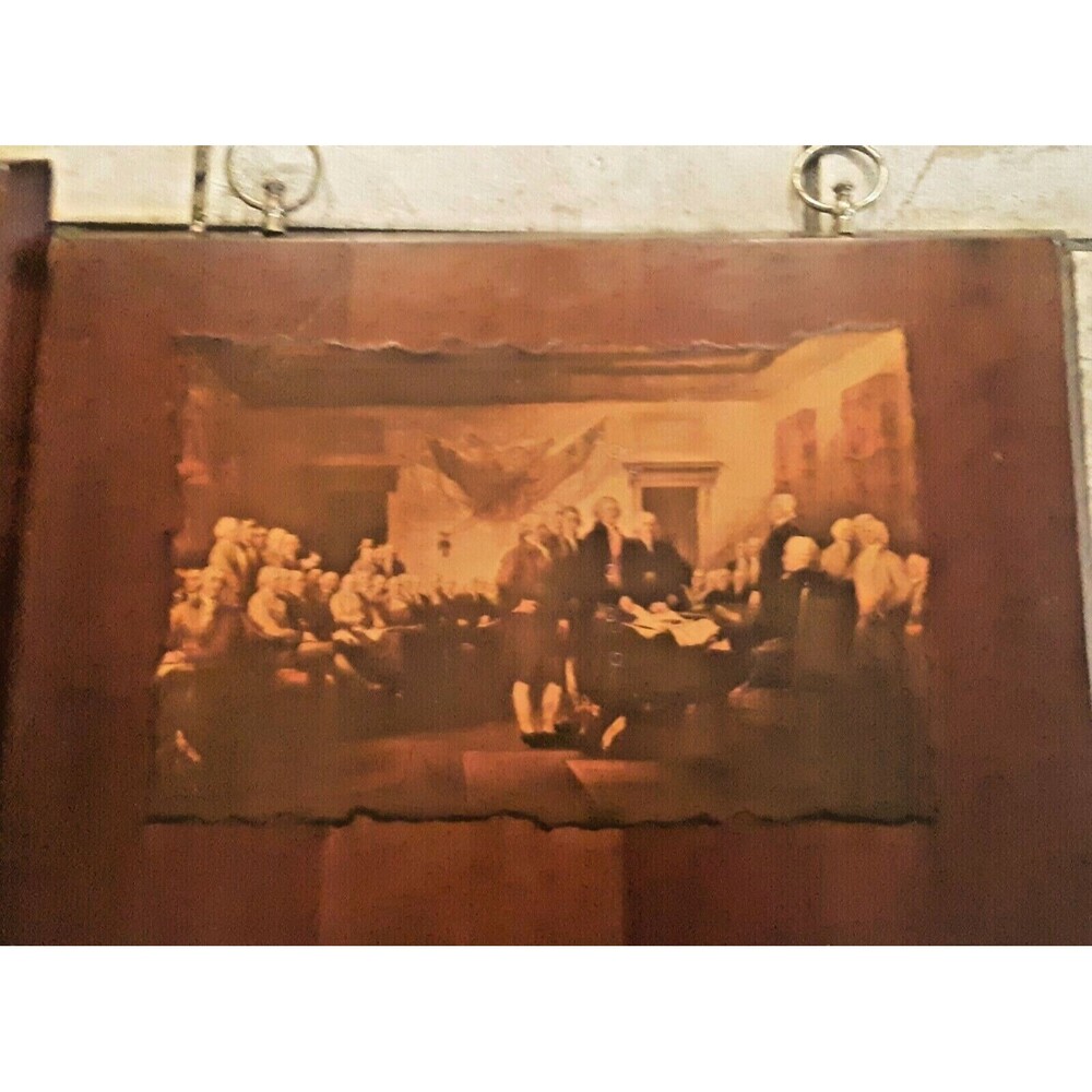 Historic Art Print "Declaration of Independence" Wood Americana Vtg. Sepia Look